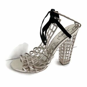 Yves Saint Laurent Metallic Grid Heels with Black Tie